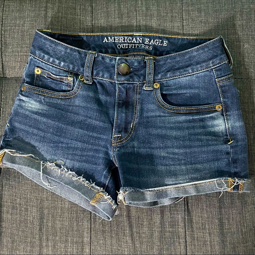 American Eagle Super Stretch Shortie cuffed denim shorts
